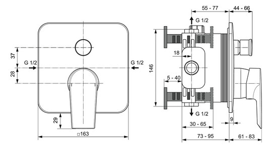 Ideal-Standard Fertigmontageset Tesi für UP-Wannen-Einhebelmischer, verchromt