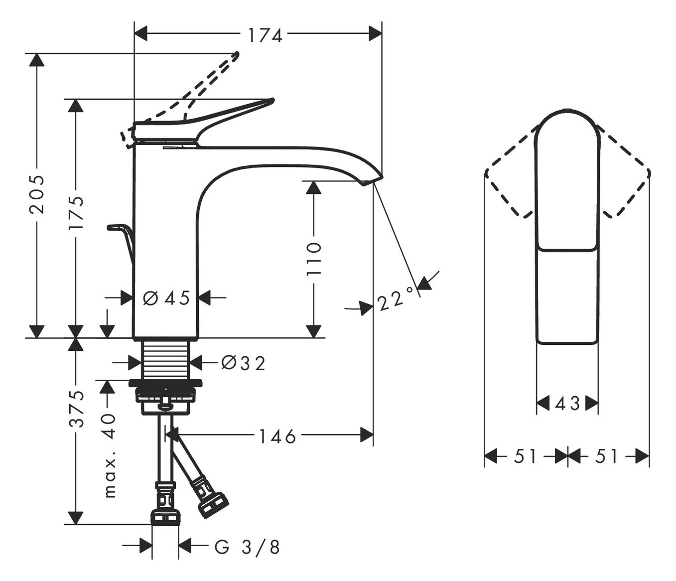 hansgrohe Waschtisch-Einhebelmischer 110 Vivenis mit Zugstangen-Ablaufgarnitur, mattschwarz