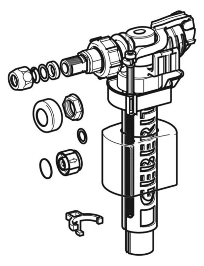 Geberit Füllventil Typ 380 Wasseranschluss seitlich, 3/8", Nippel Messing, für AP-Spülkästen