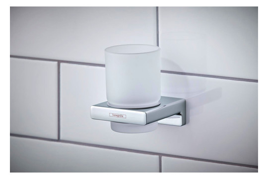 hansgrohe Zahnbecher AddStoris mit Glas, Wandmontage, Metall, chrom