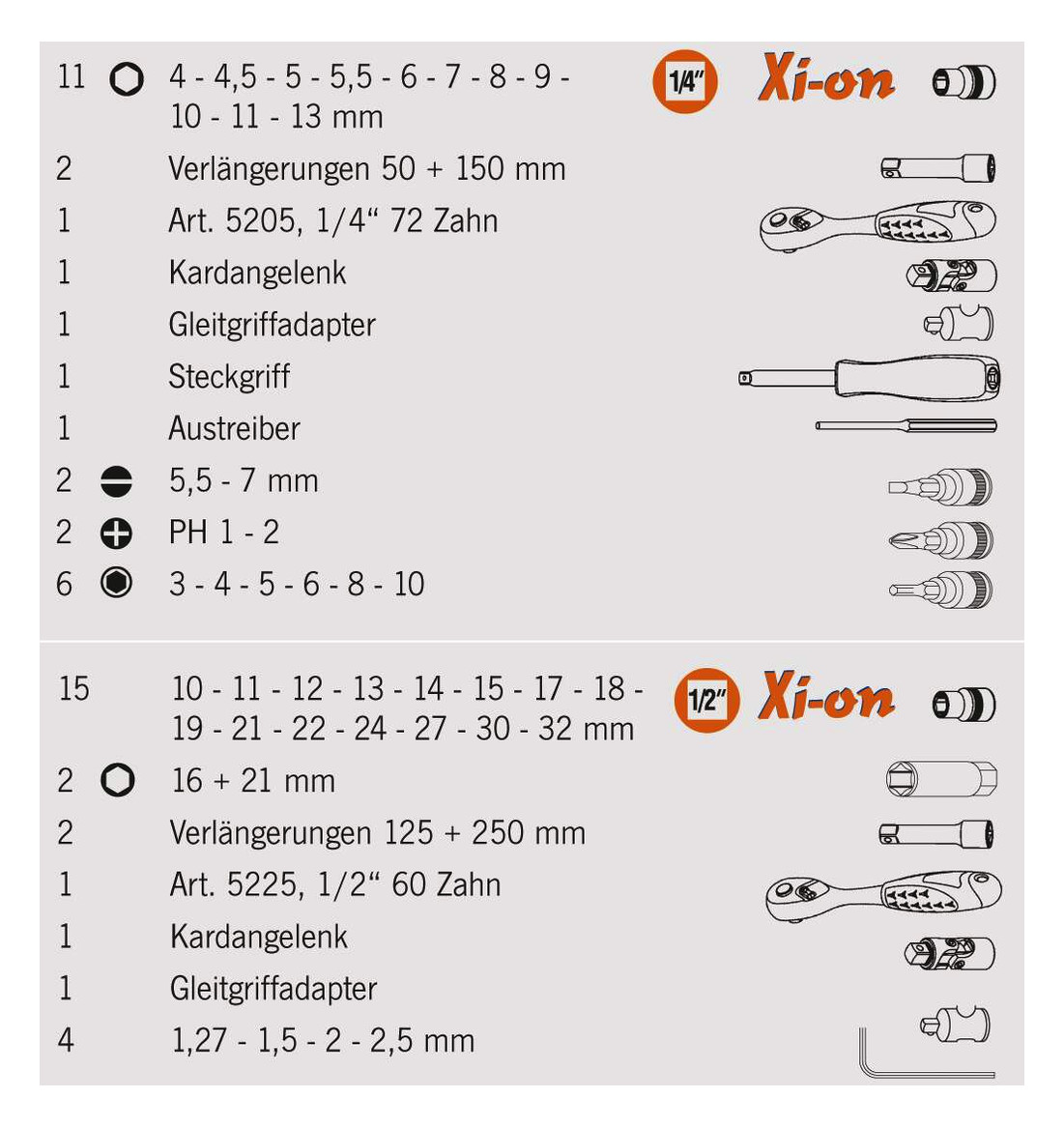 Xi-on 1/4" + 1/2" Steckschlüssel Satz 54tlg