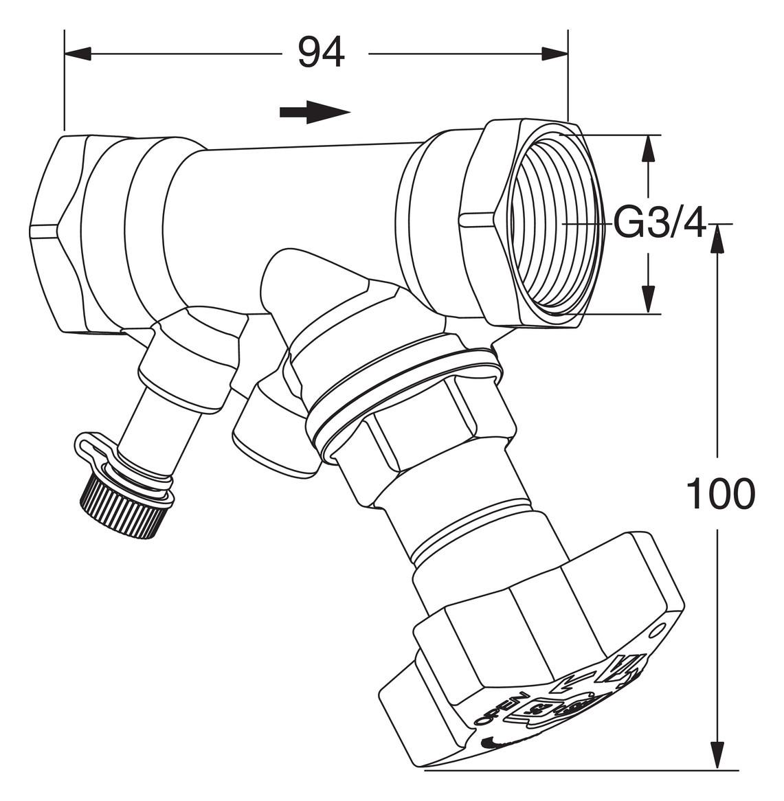 TA Absperrventil STS DN 20, kvs 6,8, Innengewinde, ohne Entleeradapter