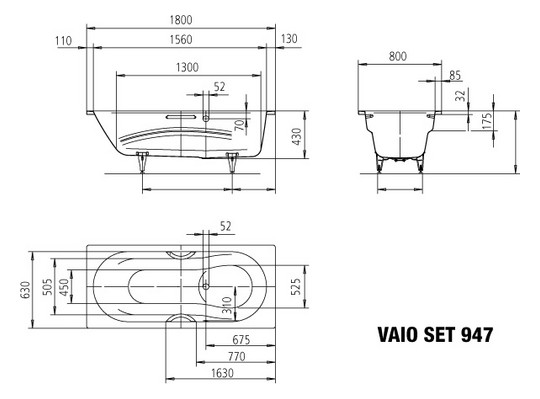 Kaldewei Badewanne VAIO SET STAR-947 180x80cm, Perl-Effekt, SÜL, Vollantislip, bahamabeige