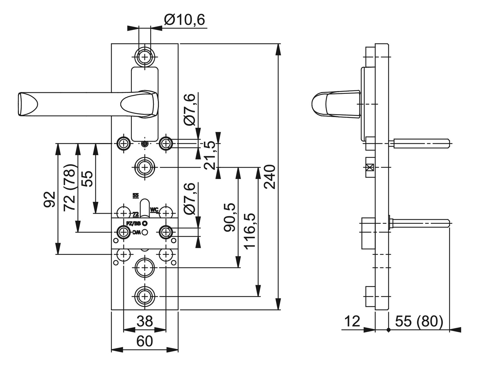 Vermaßte Strichzeichnung