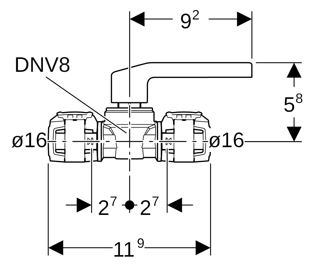 Geberit Kugelhahn FlowFit Ø 16 mm, 12,3 cm, mit Betätigungshebel