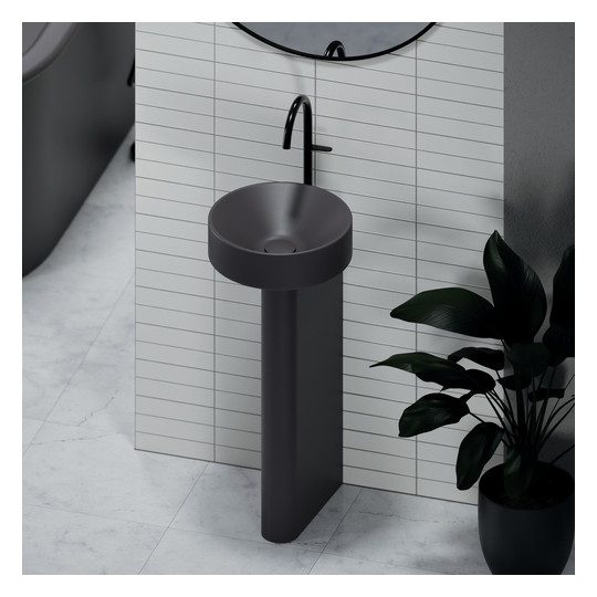Waschtisch Pedestal BetteSuno d= 34x86,3cm, mit Hahnloch, silver