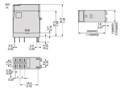 Schaltrelais 2W IP20 13x30x34,5mm Schraub