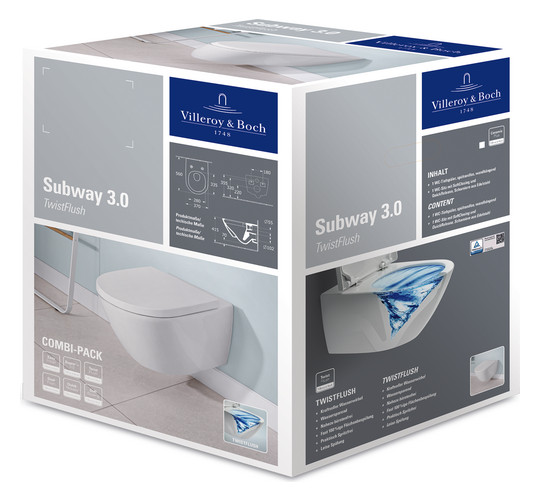V&B Combi-Pack-Wand-Tiefspüler Subway 3.0 TwistFlush, 37x56cm, oval, mit WC-Sitz, weiß