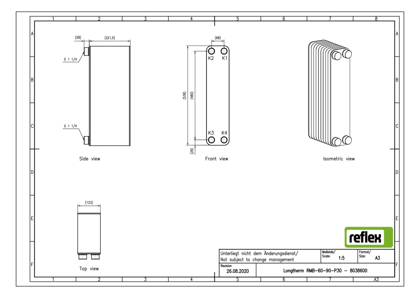 Reflex Wärmetauscher Longtherm RMB-60-90, Plattenzahl 90, gelötet, Edelstahl, eingängig