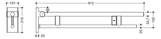 HEWI Stützklappgriff System 900 Ausladung 900 mm, Edelstahl matt geschliffen, links, Funk-Spülauslösung