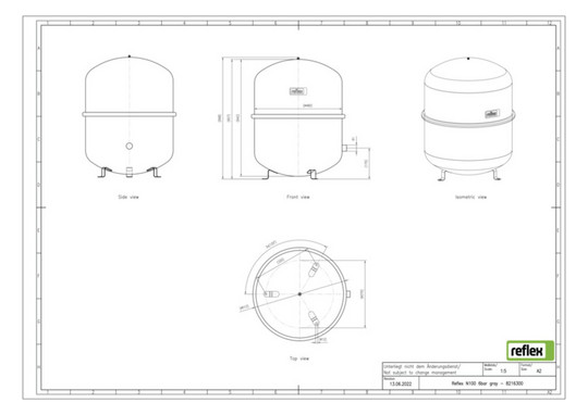 Reflex Membran-Druckausdehnungsgefäß N N 100, 6 bar/70 °C, R 1, grau