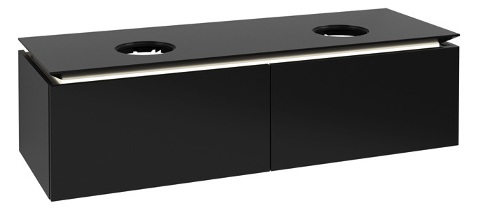 V&B Waschtischunterschrank Legato 140x38x50cm, für 2 Waschtische, mit LED-Beleuchtung, Black Matt Lacquer