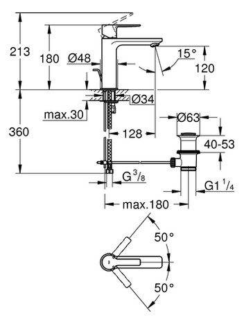 GROHE Waschtisch-Einhebelmischer Lineare 1/2", S-Size, Zugstangen-Ablaufgarnitur, chrom