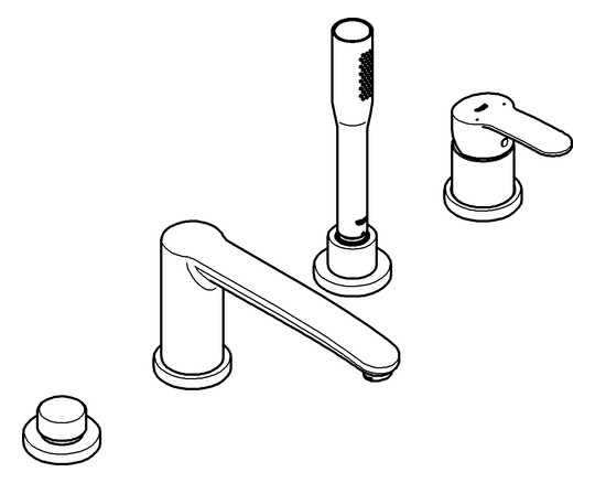 GROHE 4-Loch-Wannenkombination Eurostyle Cosmopolitan Auslauf Aufnahme vormontiert, Umstellung Wanne/Brause, chrom