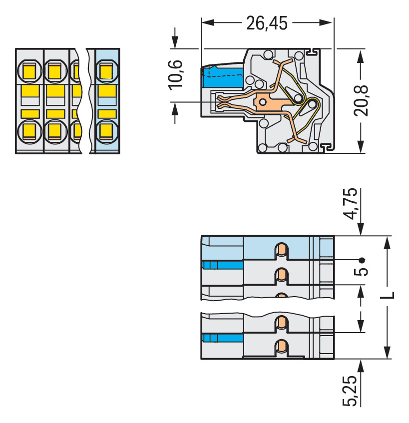 Klemmleiste 11p lgr Serie 721 16A 5mm 0,2-2,5qmm Thermopl Federzugans