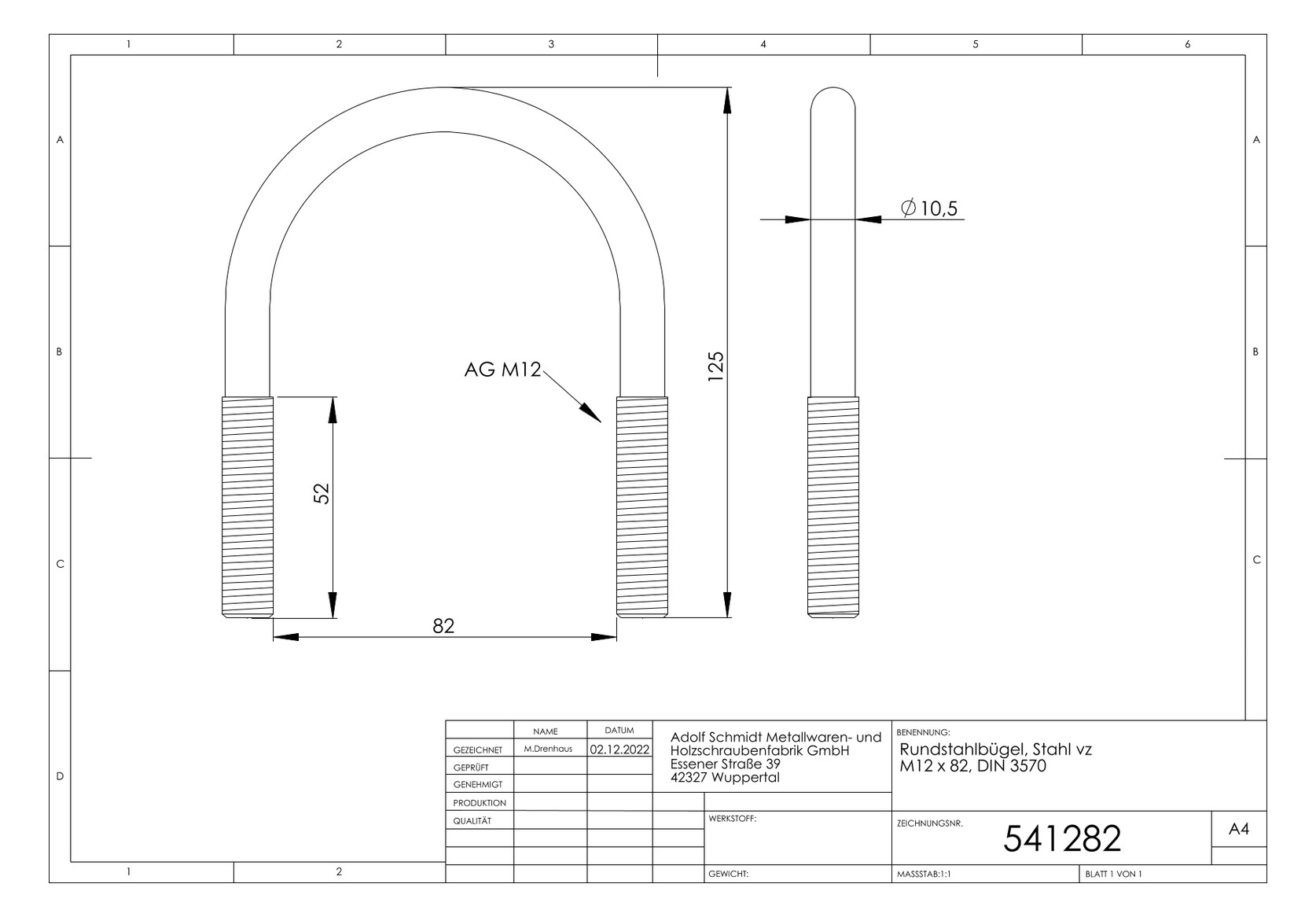 ASW Rundbügel M 12 x 82 mm, Stahl verzinkt