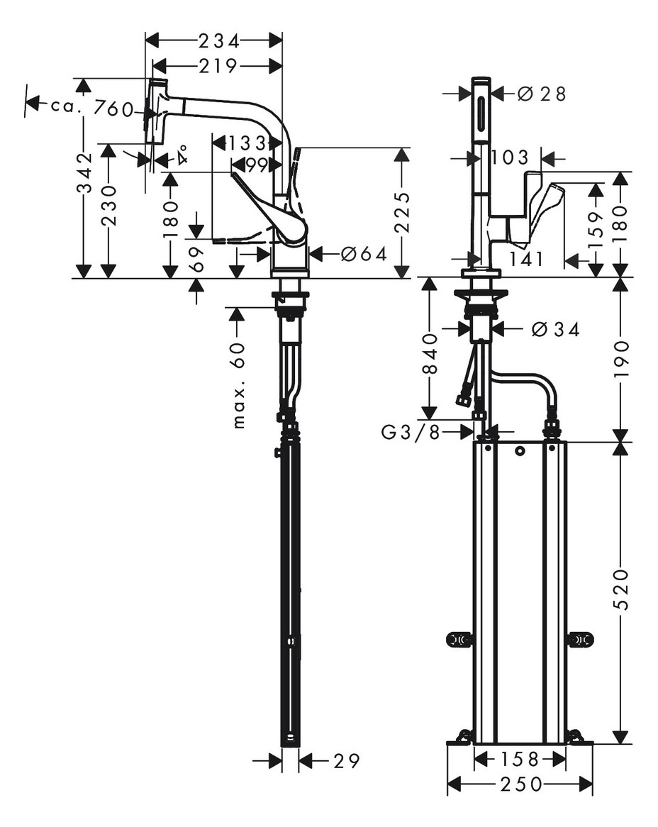 hansgrohe Spültisch-Einhebelmischer 230 Select 2jet Axor Citterio mit Ausziehbrause und sBox, chrom