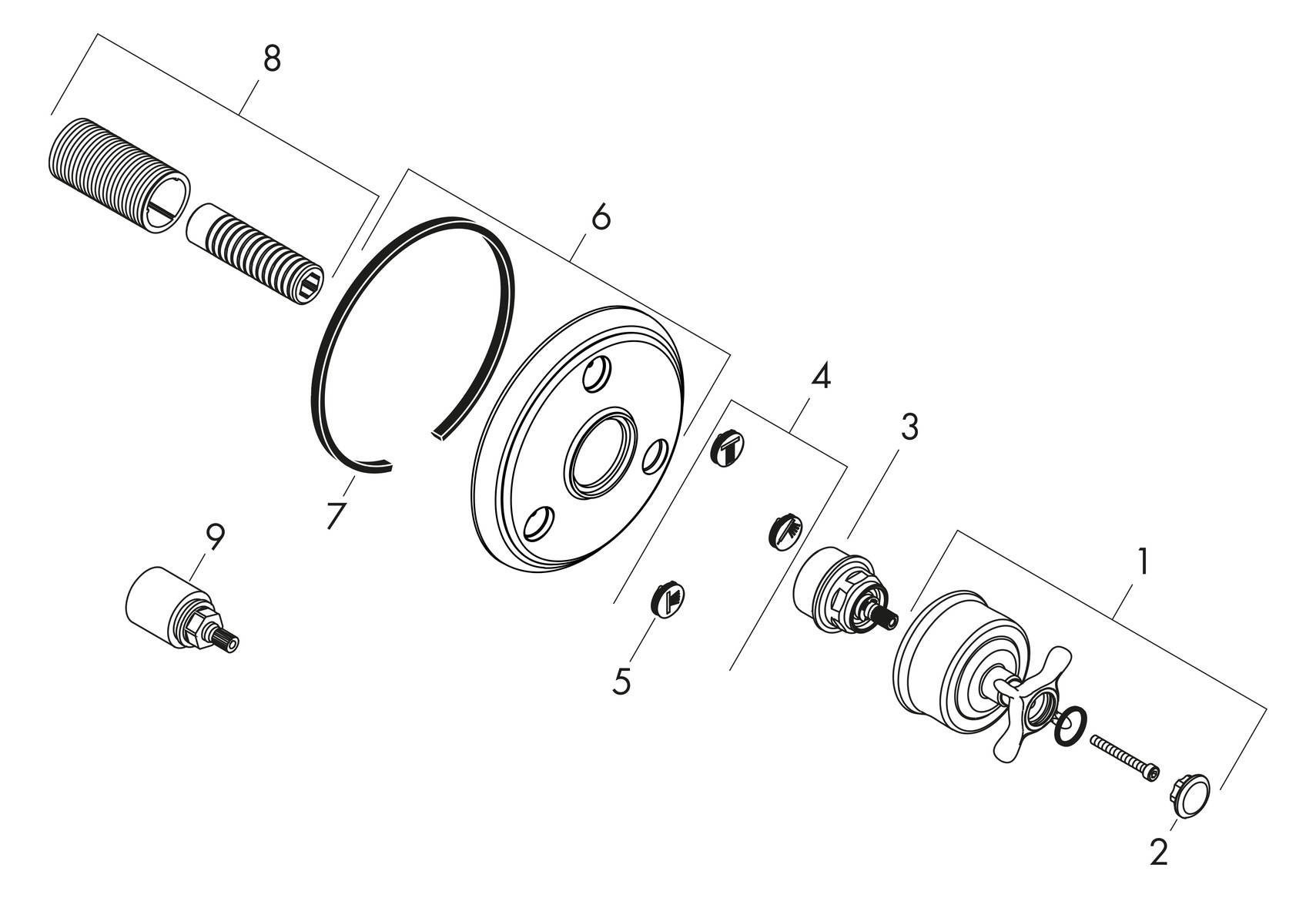 hansgrohe Fertigmontageset Axor Montreux UP-Ab- und Umstellventil, mit Kreuzgriff, chrom