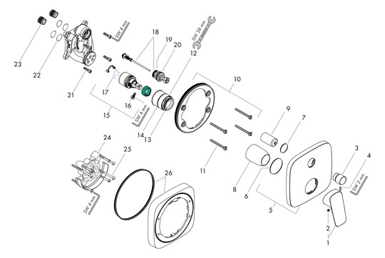 hansgrohe Fertigmontageset Logis UP-Wannen-Einhebelmischer, 2 Verbraucher, chrom
