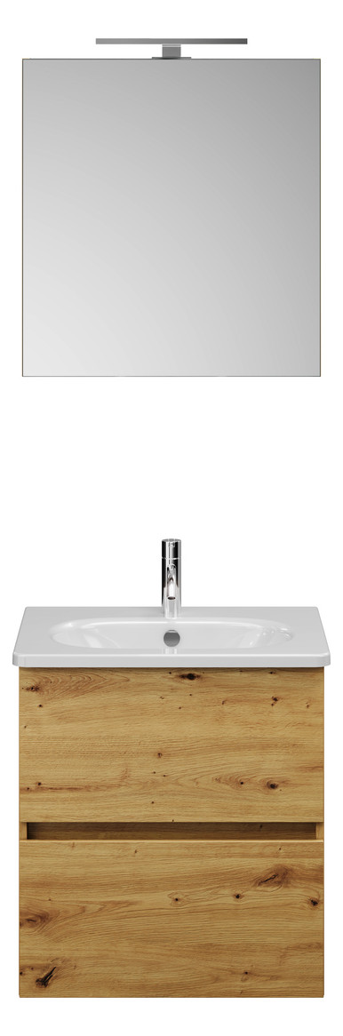 Burgbad Waschtisch-Kombination Rocio mit Spiegelschrank, 60,5 x 200 x 46,5 cm, links, Eiche Dekor Urban