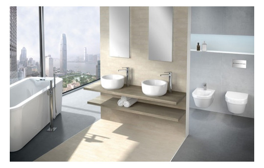 V&B Combi-Pack-Wand-Tiefspüler DirectFlush Architectura 37x53cm, oval, spülrandlos, wandhängend, waagerecht, mit WC-Sitz, weiß C-plus
