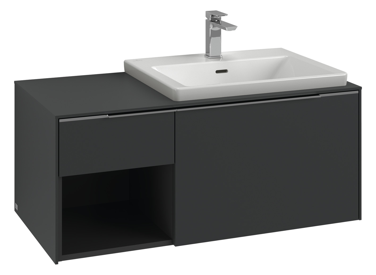 V&B Waschtisch-Unterschrank Becken rechts Subway 3.0 100,1x42,25x51,6cm, mit LED/Griff Volcano black, stone oak