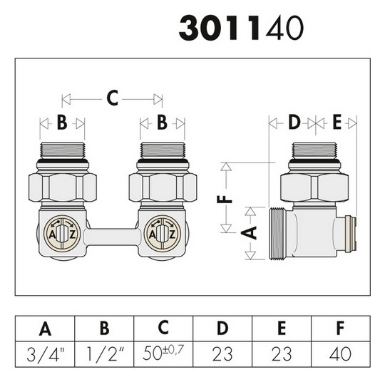 Caleffi Zweirohr-Hahnblock Eck, Heizkörperanschluss 1/2" AG