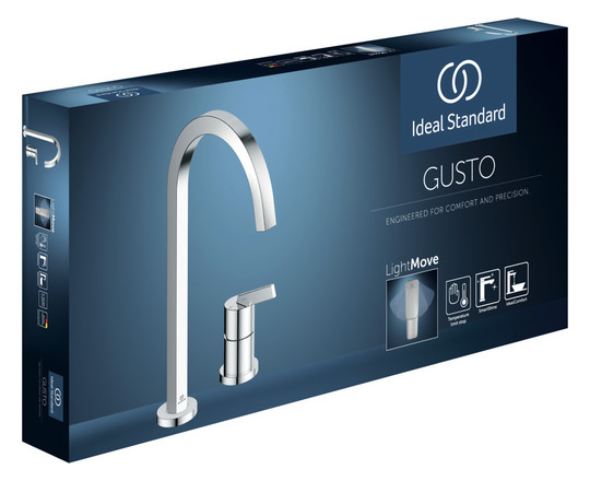Ideal-Standard Küchen-2-Loch-Armatur Gusto quadratischer, hoher Auslauf, Ausladung 204mm, chrom