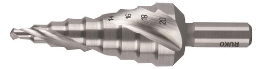 RUKO-Stufenbohrer HSS, spiralgenutet - 4,0-20,0mm, 9 Stufen