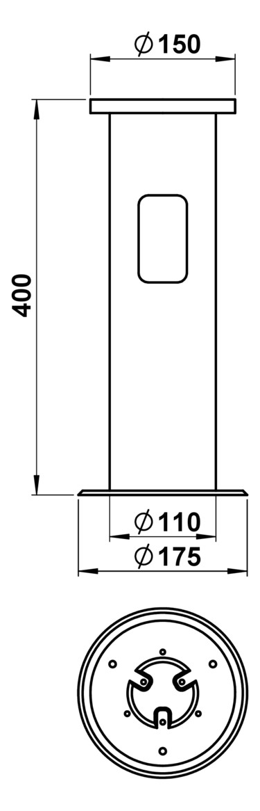 Erdeinbausockel sw Alu Ø150mm L400mm