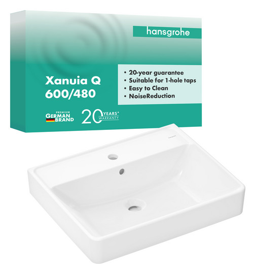 hansgrohe Waschtisch Xanuia Q 600x480mm, mit Hahnloch/Überlauf, weiß