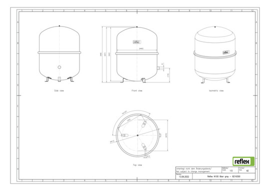 Reflex Membran-Druckausdehnungsgefäß N N 100, 6 bar/70 °C, R 1, grau
