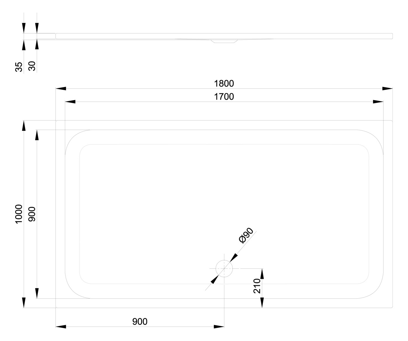 Duschwanne BetteUltra 5808 180x100x3,5cm, Mini-Wannenträger, flax