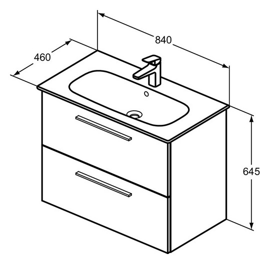Ideal-Standard Möbelwaschtisch-Paket i.life A 84x46x64,5cm, 1 Hahnloch, Griff schwarz matt, Eiche natur