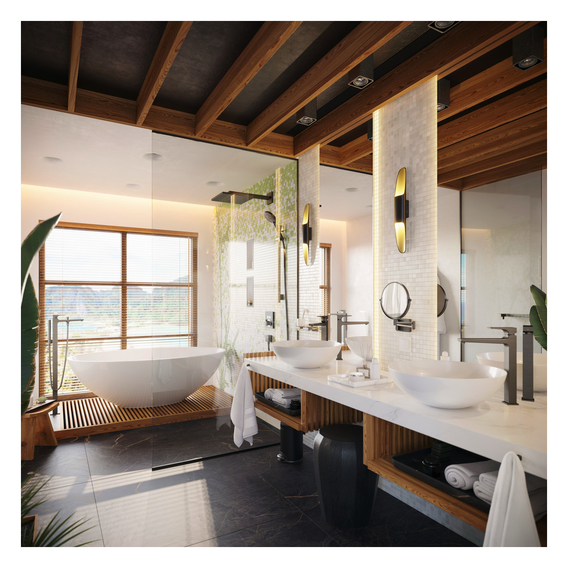 hansgrohe Fertigmontageset ShowerSelect UP-Thermostat, 2 Verbraucher, brushed black chrome