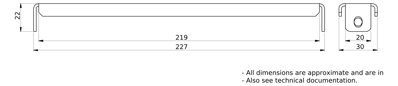 Kabelabfangschiene 30x300x10mm Metall