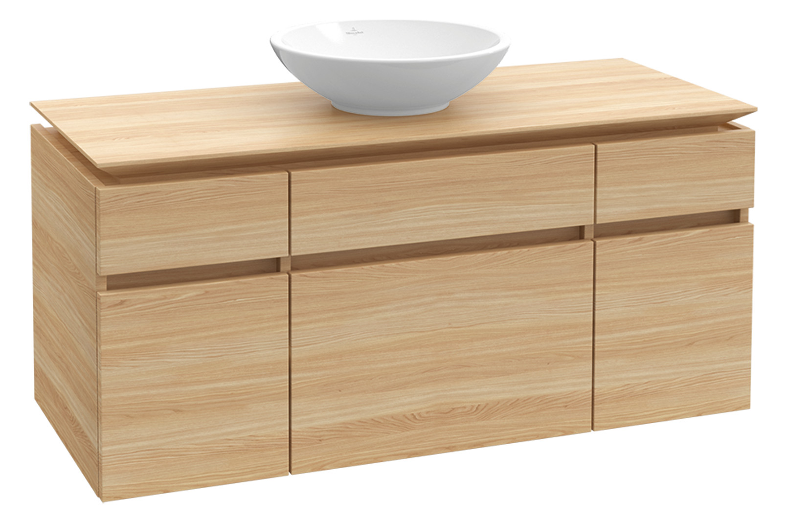 V&B Waschtischunterschrank Legato 120x55x50cm, Waschtisch mittig, mit LED-Beleuchtung, Glossy Grey