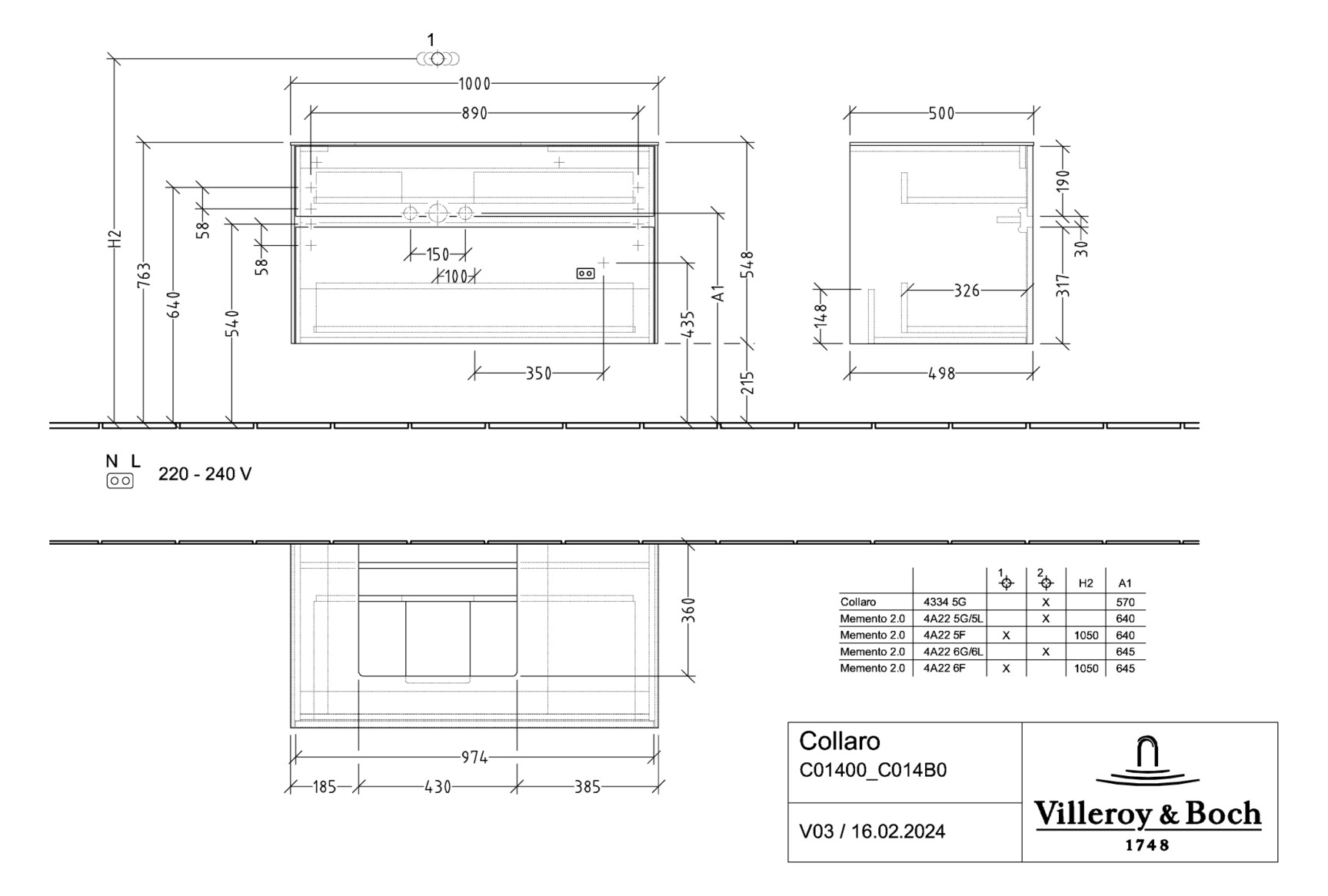 V&B Waschtischunterschrank Collaro 100x54,8x50cm, Waschtisch links, LED-Beleuchtung 7,3 W, glossy white