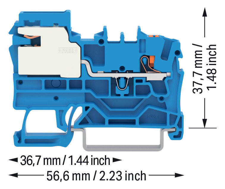 N-Trennklemme 0,25-4qmm 32A 3x10mm bl Anschlussplatte erforderlich Federzugans