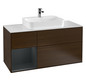 V&B Waschtisch-Unterschrank Finion 120cm, Abdeckplatte white matt, Regal links Midnight Blue Matt Lacquer, Walnut veneer
