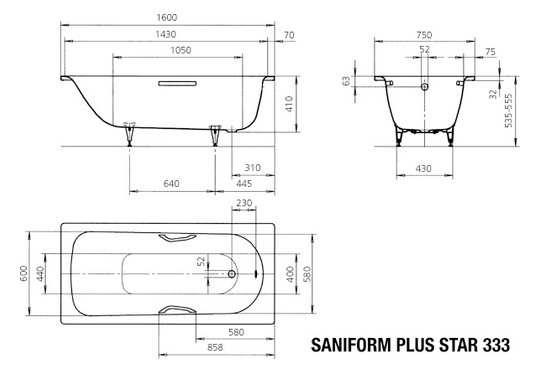 Kaldewei Badewanne SANIFORM PLUS STAR 333 160x75cm, Vollantislip Perl-Effekt, manhattan