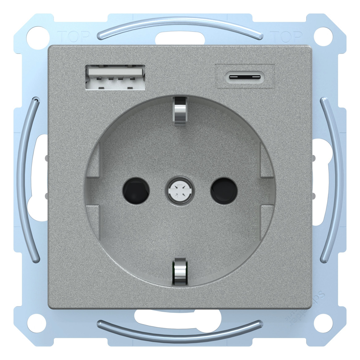 Steckdose 1f alu mt 1USB-A 1USB-C UP m.BS Mit erhöhtem Berührungsschutz IP20 Steckdose 1f alu mt 1USB-A 1USB-C UP m.BS Mit erhöhtem Berührungsschutz IP20