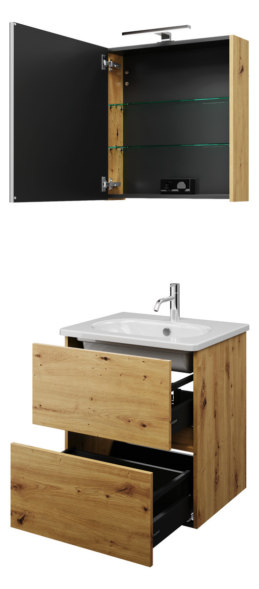 Burgbad Waschtisch-Kombination Rocio mit Spiegelschrank, 60,5 x 200 x 46,5 cm, links, Eiche Dekor Urban