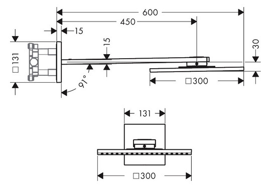 hansgrohe Kopfbrause Axor mit Brausearm, 300x300mm, 2jet, chrom