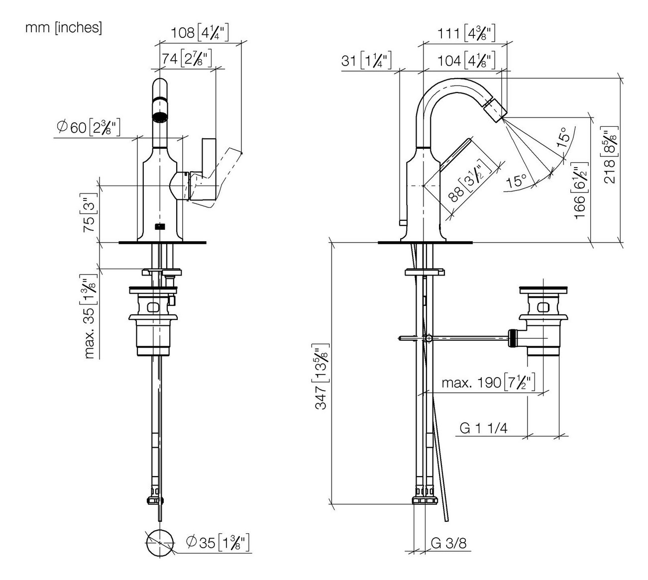 Dornbracht Bidet-Einhandmischer VAIA mit Ablaufgarnitur, Messing gebürstet