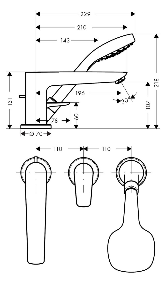 hansgrohe Fertigmontageset Talis E 3-Loch-Wannenrandarmatur, chrom