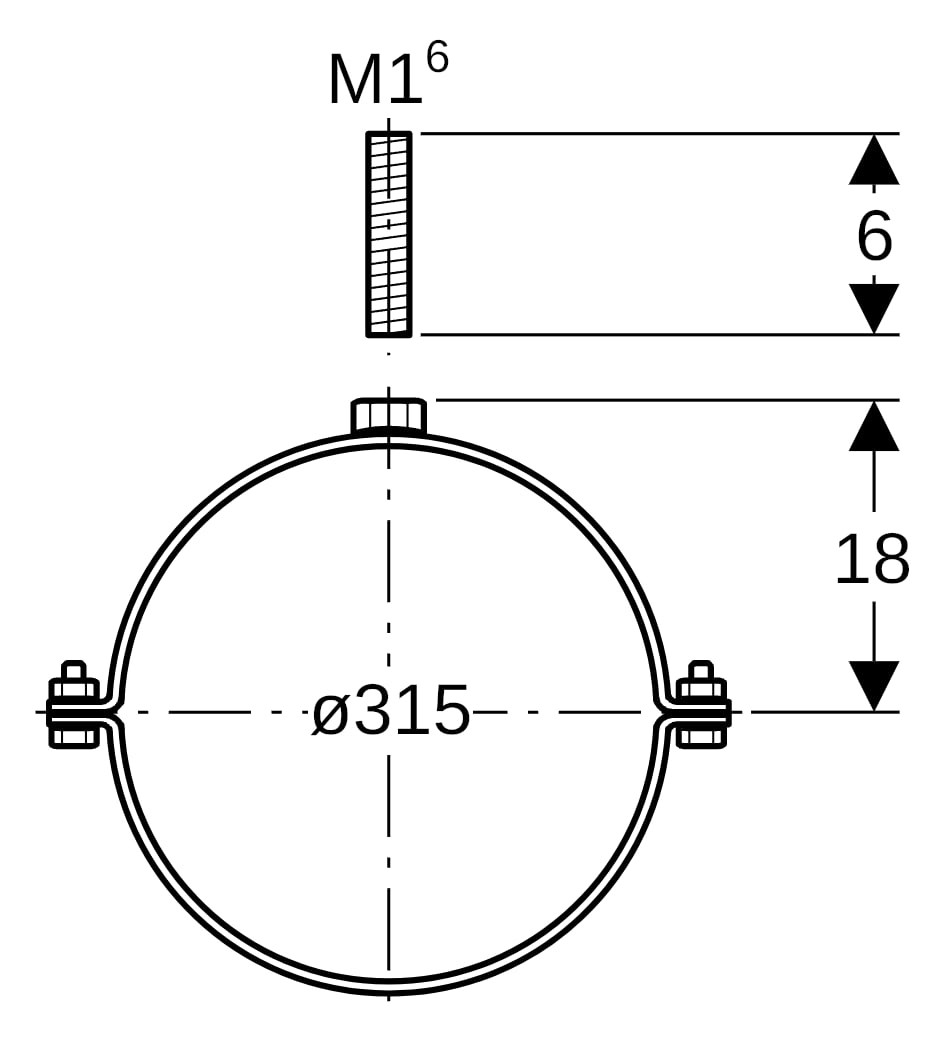 Geberit Rohrschelle Pluvia Ø 315 mm, mit Muffe M16, verzinkt