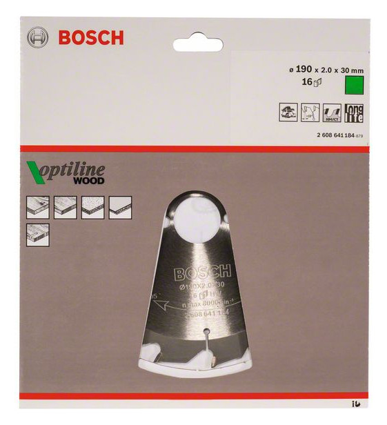 Bild HM-Kreissägeblatt 190x2/1,3x30 16Z WZ Bo sch VE à 1 Stück Optiline Wood - BOSCH-1
