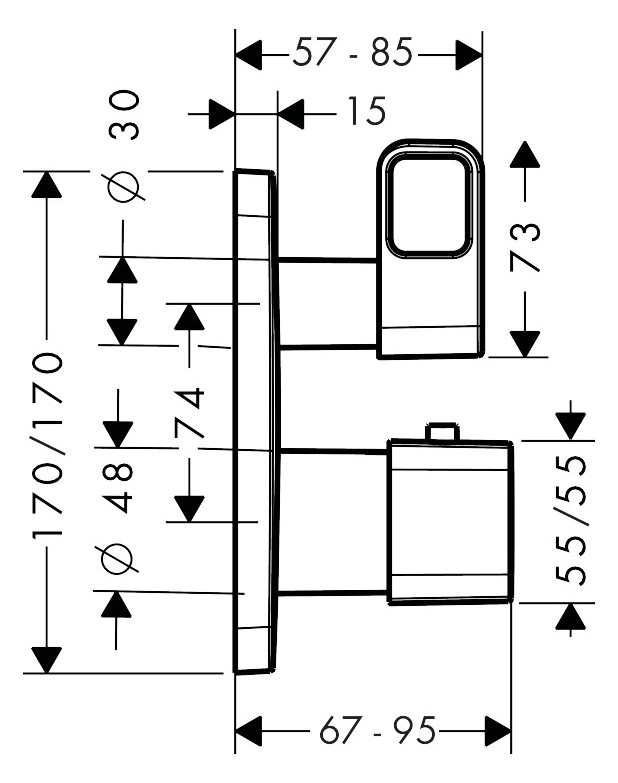hansgrohe Fertigmontageset Axor Urquiola UP-Thermostat, mit Ab- und Umstellventil, chrom