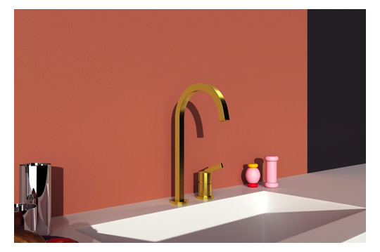 Ideal-Standard Küchen-2-Loch-Armatur Gusto quadratischer, hoher Auslauf, Ausladung 204mm, brushed gold